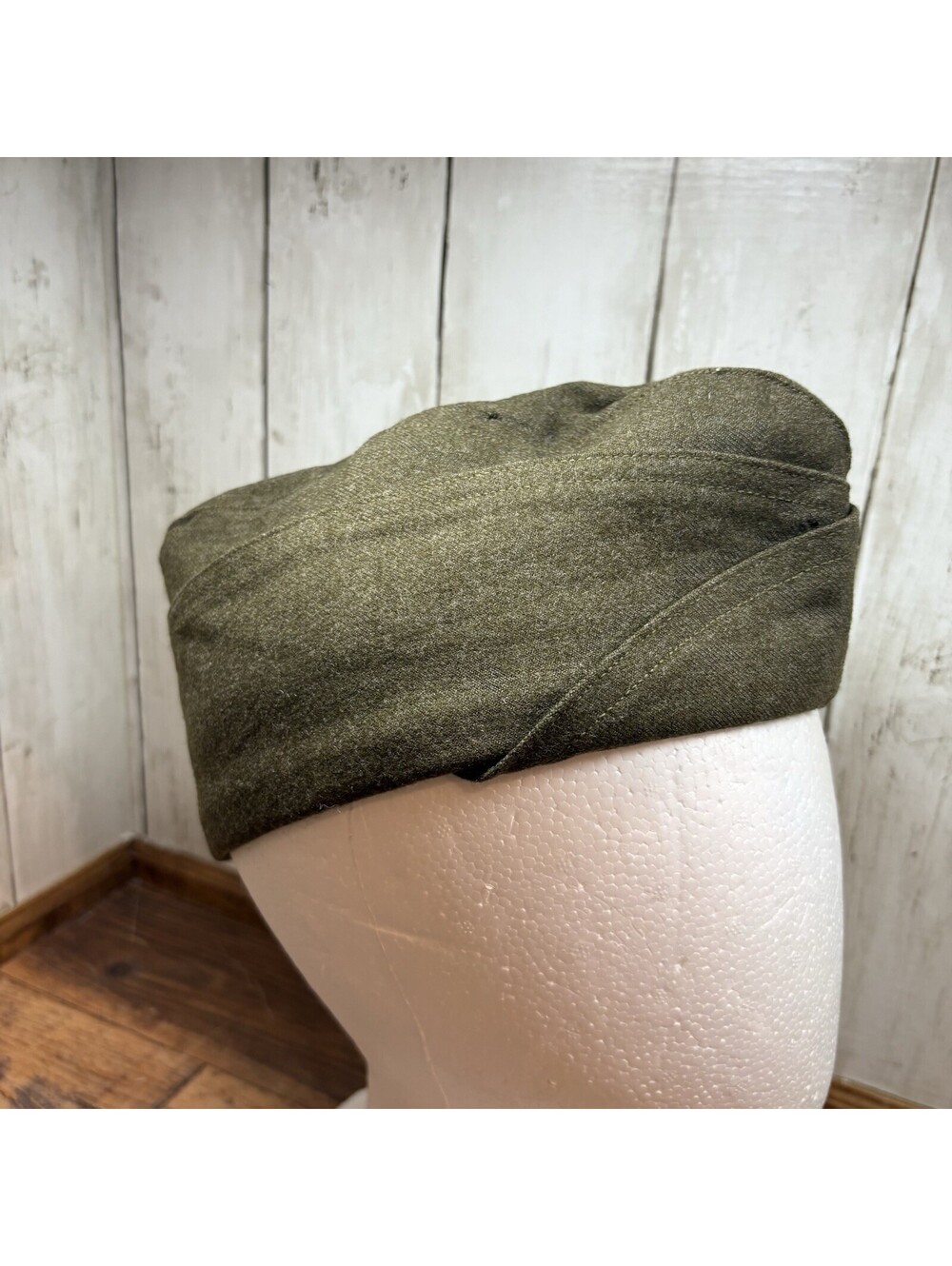 Post WW2 1946 US Military Overseas Garrison Side Cap No Piping Wool 7-1/8 Green